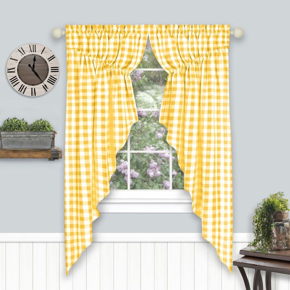 Serenity Home Country Gingham Buffalo Check Plaid Gathered Swag Kitchen Decor